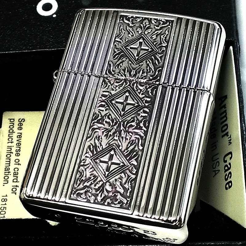 【31%OFF!スーパーSALE対象】ZIPPO アーマー アラベスク クロス ジッポ ライター 両面加工 中世模様 おしゃれ 彫刻 シルバー ストライプ 銀燻...