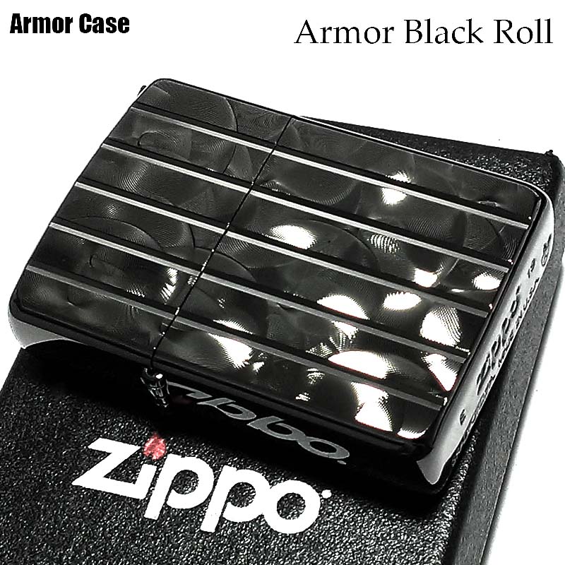 楽天Zippoタバコケース 喫煙具のハヤミジッポ ライター アーマー ZIPPO ブラックロール V刃彫刻 両面加工 ダイヤモンドカット 黒 かっこいい 重厚 おしゃれ メンズ ギフト プレゼント 動画あり