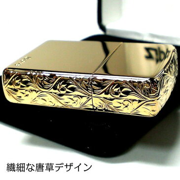 ZIPPO アーマー ジッポ ライター 限定 3面手彫り 唐草 K24 純金仕上げ ゴールド 金タンク GP かっこいい メンズ レディース ギフト プレゼント