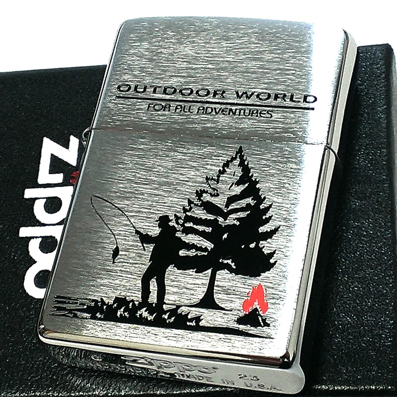 【スーパーSALE対象】ZIPPO ライター 釣り アウトドアワールド ジッポ フィッシング シルバーサテン ユニーク おしゃれ ホビー レディース 可愛い お...