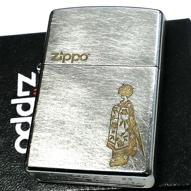 ZIPPO ライター 舞妓 ジッポ ロゴ 和柄 アンティーク シルバー おしゃれ 日本 シンプル 彫刻 渋い 銀 メンズ レディース 可愛い プレゼント ギフト