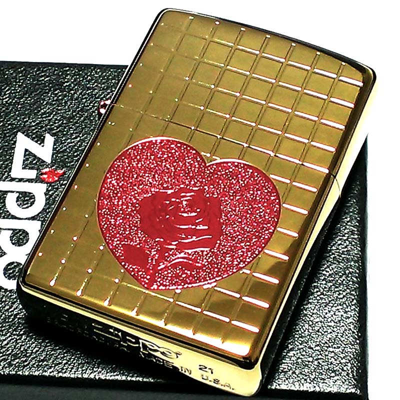 チタン・Zippo ZIPPO ライター ハート ローズ ジッポ ゴールド ミラー仕上げ 金 薔薇 チタンコーティング かわいい おしゃれ 動画あり レディース 女性 ギフト プレゼント