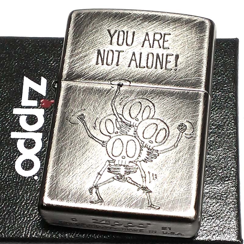 ZIPPO ライター ユーズドフィニッシュ ALONE スカル かわいい ジッポ 彫刻 アンティークシルバー かっこいい おしゃれ レディース メンズ ギフト プレゼント 動画あり