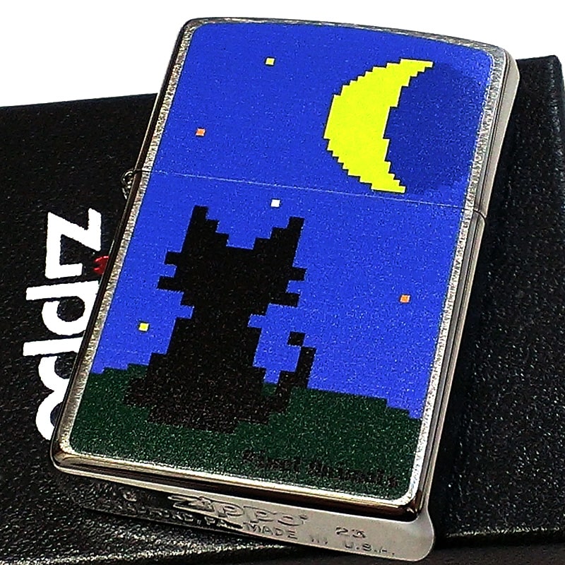 【半額!スーパーSALE対象】ZIPPO ライター 可愛い ネコ ピクセル アニマル ジッポ シルバー 猫 シルエット 夜空 ねこ ギフト レディース 女性 メ...