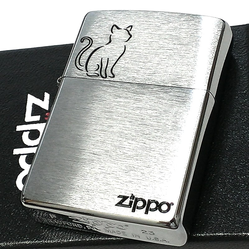 ZIPPO ライター 猫 可愛い アニマル ジッポ ロゴ Cat 動物 ねこ かわいい シルバー レディース おしゃれ メンズ プレゼント ギフト