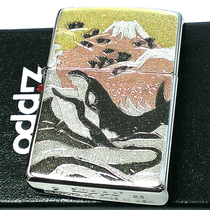 ジッポ 和柄 クジラ ZIPPO ライター シルバー 鯨 日本 和風 彫刻 銀 デンチュウバン メンズ プレゼント ギフト