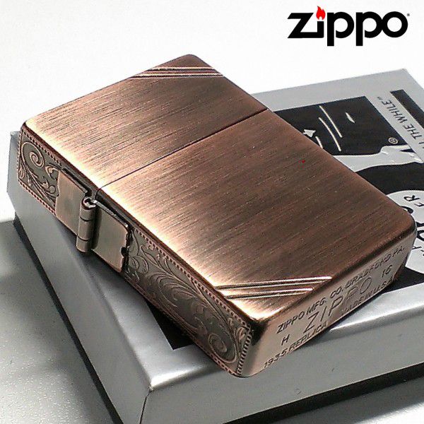 【ポイント5倍】ZIPPO 1935 ジッポ ライター 1935年復刻レプリカ カッパー 銅古美 3面アラベスク ダイアゴナルライン 唐草 彫刻 アンティーク 角型 3バレル 動画あり 父の日 ギフト かっこいい 人気 プレゼント