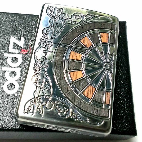 楽天Zippoタバコケース 喫煙具のハヤミZIPPO ライター ジッポ アンティーク ダーツ 両面加工 ウッドインレイ 彫刻 木象嵌 シルバーイブシ 銀いぶし かっこいい メンズ プレゼント ギフト