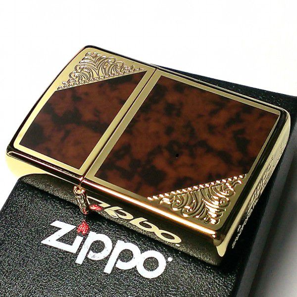 【ポイント5倍】ZIPPO ライター ジッポ ゴールド＆ブラウン クラシック アラベスク 両面加工 マーブル柄 金タンク 動…