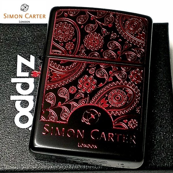 ZIPPO ライター ブランド サイモンカーター ジッポ かっこいい ペイズリ— マットブラック×レッド ギフト 艶消し 黒 赤 彫刻 動画あり メンズ おしゃれ プレゼント 女性