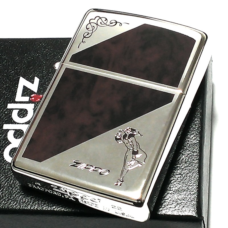 楽天Zippoタバコケース 喫煙具のハヤミZIPPO ウィンディ マーブルガール ジッポ ライター おしゃれ シルバー＆ブラウン エッチング彫刻 可愛い かっこいい メンズ プレゼント レディース ギフト