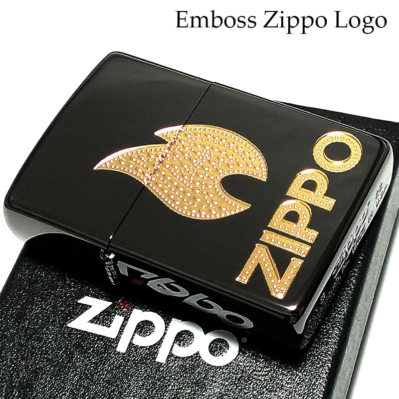 ZIPPO ロゴ 炎 ジッポ ライター エッチング彫刻 エンボス加工 ブラックニッケル かっこいい ゴールド おしゃれ プレゼント メンズ ギフト