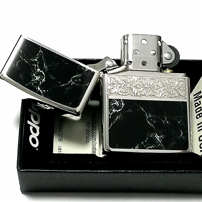 Zippo アラベスク 1935 黒大理石 ジッポライター Arabesque アーマー Marble かっこいい ロング 両面加工 彫刻 シルバー ブラック おしゃれ 黒銀 メンズ ギフト プレゼント Zippoタバコケース 喫煙具のハヤミ古代ローマの建造物を彷彿させる大理石デザインジッポー