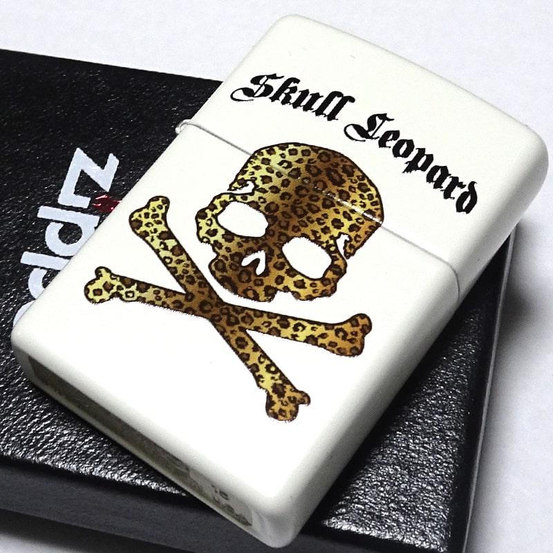 ZIPPO 可愛い スカルレパード ジッポ ライター ヒョウ柄 ホワイト 骸骨 白 レオパード ガイコツ レディース メンズ プレゼント ギフト