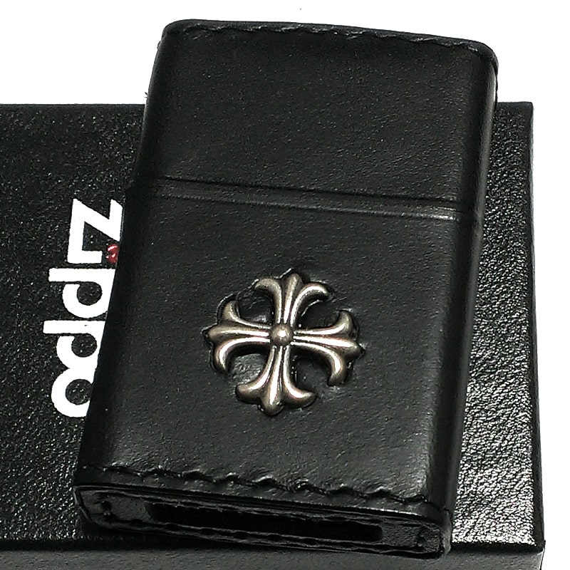 革巻きジッポ ZIPPO ライター 本牛革巻き ブラック Leather Cross ジッポ レザー クロス 黒 シンプル 十字架 牛革 かっこいい おしゃれ メンズ 男性 ギフト プレゼント 動画あり