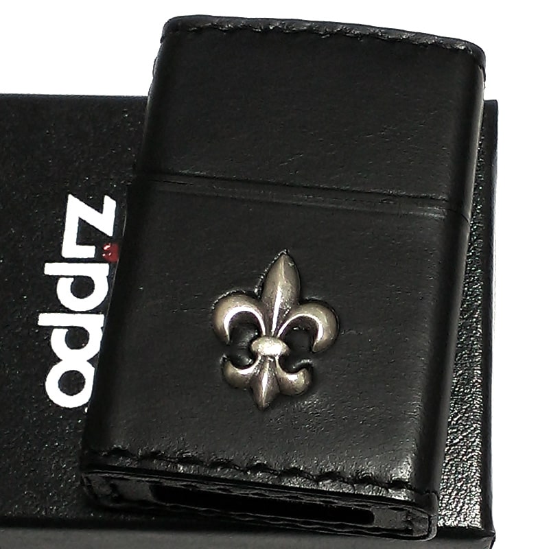 革巻きジッポ ZIPPO ライター 本牛革巻き ブラック Leather Lily ジッポ レザー リリー ユリ 黒 シンプル 牛革 かっこいい おしゃれ メンズ 男性 ギフト プレゼント 動画あり