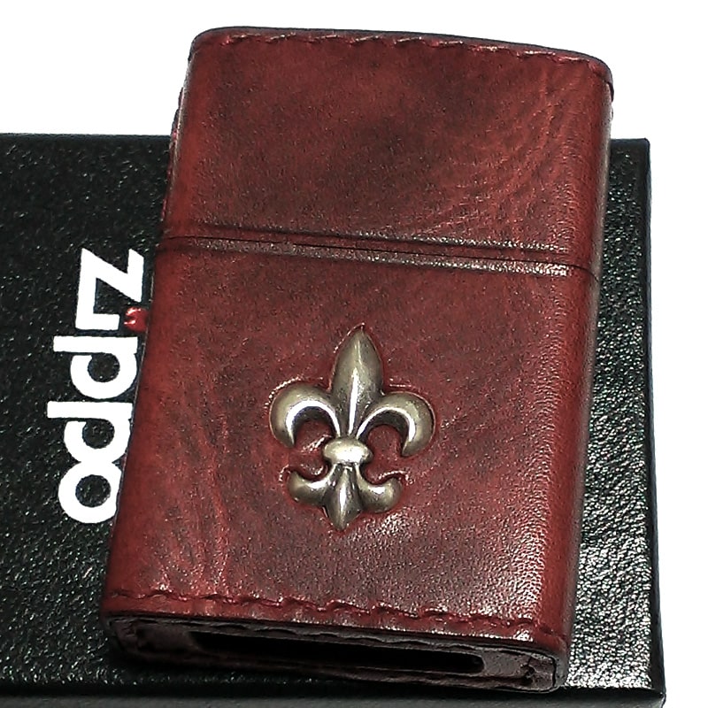 ZIPPO ライター 本牛革巻き ヴィンテージレッド Leather Lily ジッポ レザー リリー ユリ 赤 シンプル 牛革 かっこいい おしゃれ メンズ 男性 ギフト プレゼント 動画有り