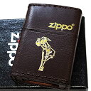 ZIPPO ライター 本革巻き ウィンディ ジッポ ダークブラウン おしゃれ レトロ 茶 WINDY 金箔押し かわいい アメリカン レディース メンズ プレゼ...