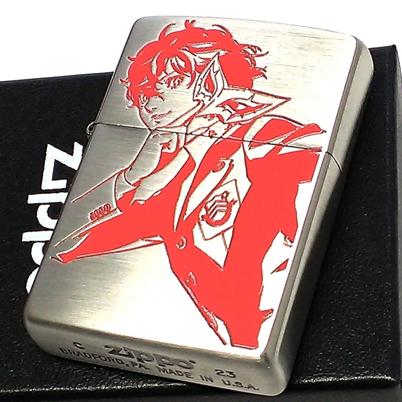 ZIPPO ライター ゲーム ペルソナ5 ザ・ロイヤル シルバー ジッポ 銀 両面加工 彫刻 赤 色差し レッド かっこいい キャラクター メンズ ギフト プレゼント