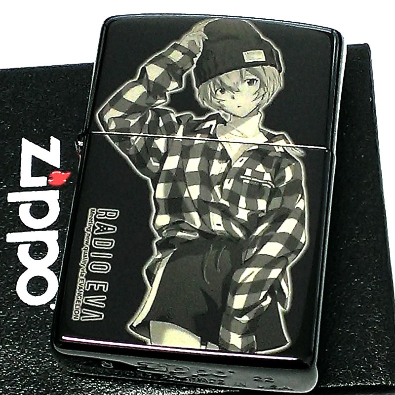 ZIPPO ライター 限定 RADIO EVA レイ エヴァンゲリオン 10周年記念 ジッポ ブラックチタンコート シリアル入り 可愛い 黒 レーザー彫刻 お洒落 アニメ キャラクター メンズ レディース ギフト プレゼント