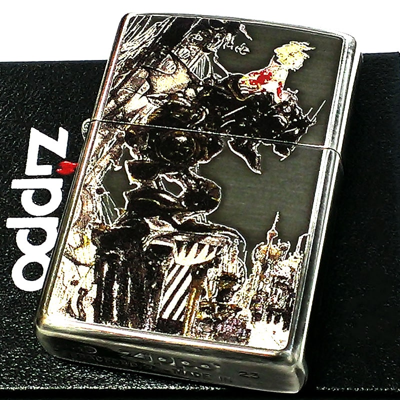 楽天Zippoタバコケース 喫煙具のハヤミZIPPO ライター 天野喜孝 街 ジッポ 銀いぶし アンティーク 両面加工 かっこいい 彫刻柄 重厚 おしゃれ ゲーム メンズ ギフト プレゼント