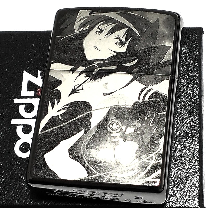 ZIPPO まどマギ 劇場版 魔法少女まどか☆マギカ 新編 叛逆の物語 悪魔ほむら アニメ レーザー彫刻 両面加工 鏡面ブラック ジッポライター 黒 可愛い キャラクター かわいい メンズ レディース ギフト プレゼント