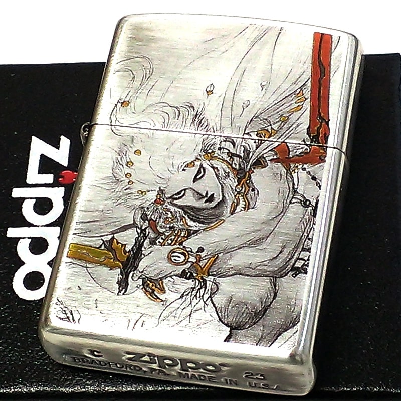 ZIPPO ツインソード 天野喜孝 アンティーク 銀いぶし ライター ジッポ 両面加工 かっこいい 彫刻柄 重..