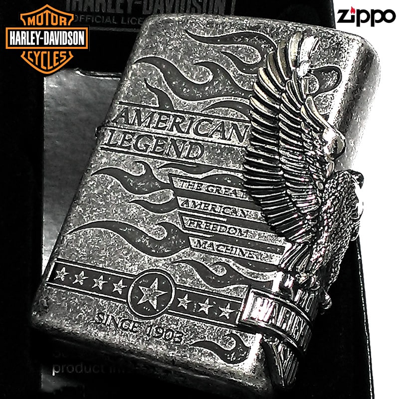 ZIPPO ハーレー ダビッドソン ジッポ ライター アンティークシルバー 銀古美 3面大型メタル 鷲 HARLEY-DAVIDSON 日本国内限定モデル 動画あり かっこいい メンズ ギフト