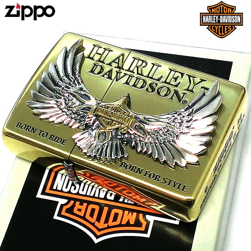 【ポイント10倍】ZIPPO ハーレー ダビッドソン 金銀 イーグル 鷹 シルバーメタル 彫刻 ゴールド かっこいい 大型コンビメタル ジッポライター 渋い 銀...
