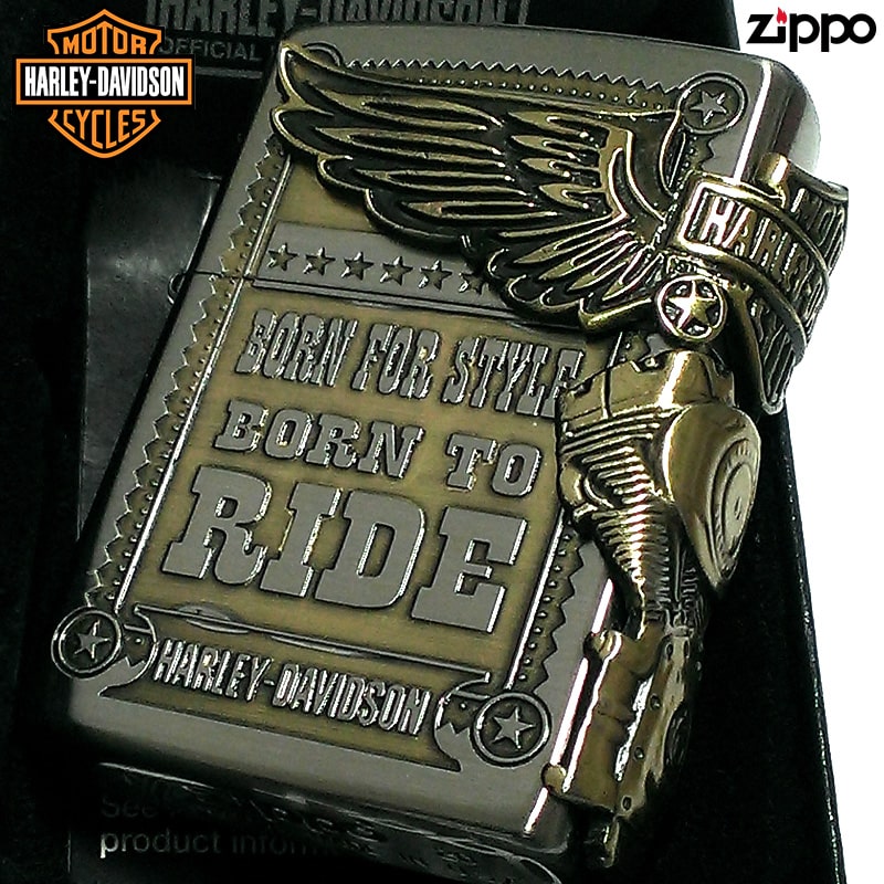 ZIPPO ライター ハーレー ダビッドソン ジッポ アンティークシルバー＆ゴールド 金銀 古美仕上げ 3面メタル イーグル 日本国内限定モデル 動画有り かっこいい ギフト ジッポー