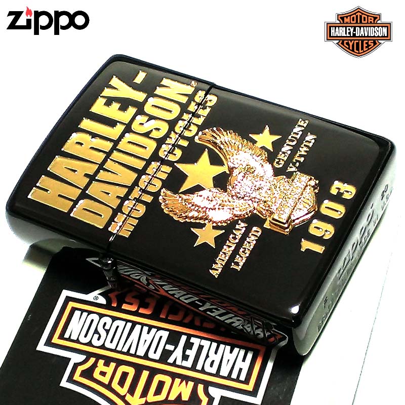 限定モデル zippo ZIPPO ライター ハーレーダビッドソン ジッポ イオンブラック＆ゴールド イーグルメタル 国内限定モデル 黒金 かっこいい 鷲 おしゃれ メンズ 父の日 ギフト プレゼント 動画有り