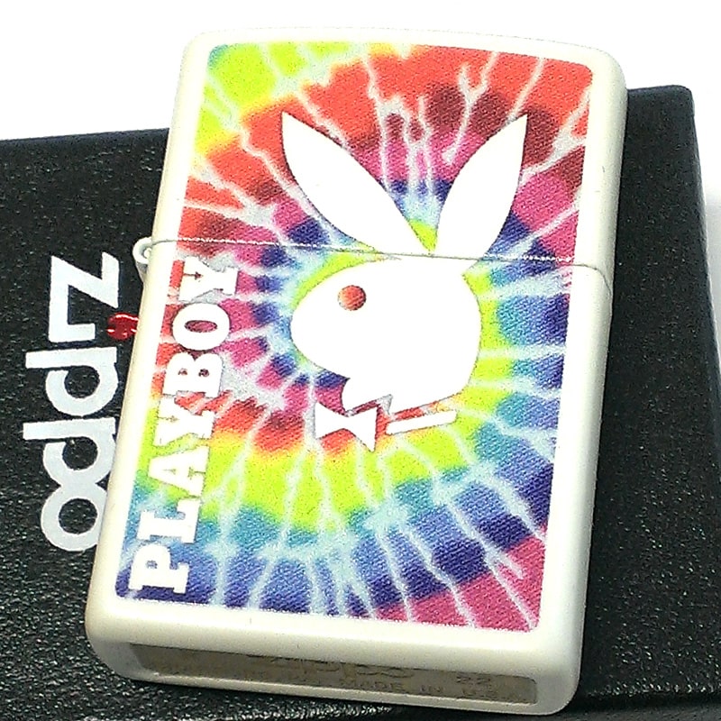 【スーパーSALE対象】ZIPPO PLAYBOY ジッポー ライター プレイボーイ ホワイト レインボー 前面蓄光塗装 白 ロゴデザイン おしゃれ かわいい ...
