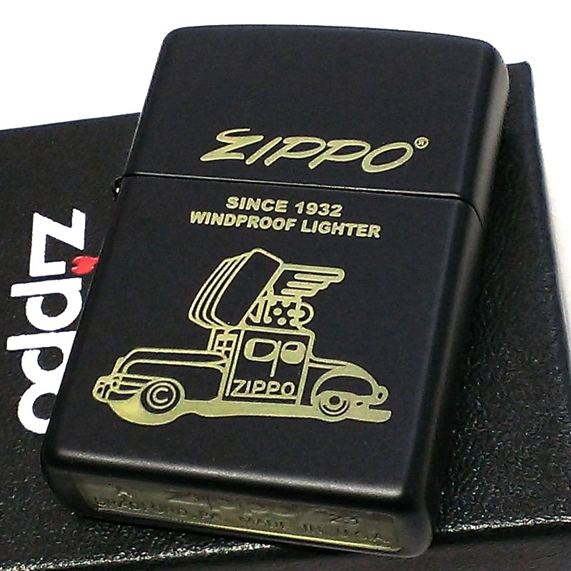 ZIPPO ライター ジッポカー ジッポ マットブラック Zippo Car 車 黒金 定番 プリント 艶消し黒 かっこいい ロゴ レディース メンズ プレゼン...