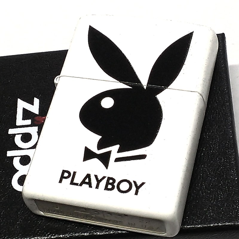 PLAYBOYジッポ ZIPPO PLAYBOY logo white プレイボーイ ホワイト ジッポ ライター 艶消し 白 おしゃれ かわいい かっこいい 可愛い メンズ プレゼント ギフト