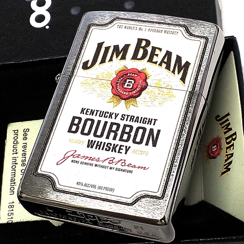 楽天Zippoタバコケース 喫煙具のハヤミZIPPO ライター ジムビーム ジッポ シルバー JIM BEAM 白 かっこいい お酒 バーボン おしゃれ メンズ 渋い ギフト プレゼント 動画有り