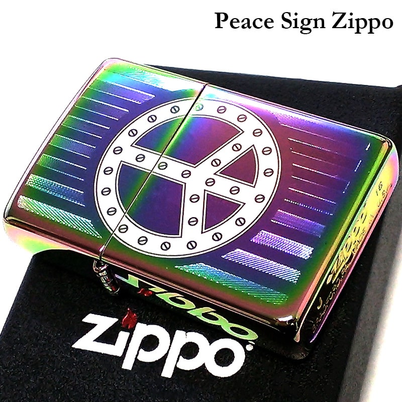 チタン・Zippo 【37％OFF！スーパーSALE対象】ZIPPO ライター ピースサイン スペクトラム ジッポ ピースマーク Rivit Peace Sign マルチカラー レインボー 美しい 虹色チタン 平和 鏡面 かっこいい レーザー彫刻 おしゃれ メンズ レディース ギフト プレゼント