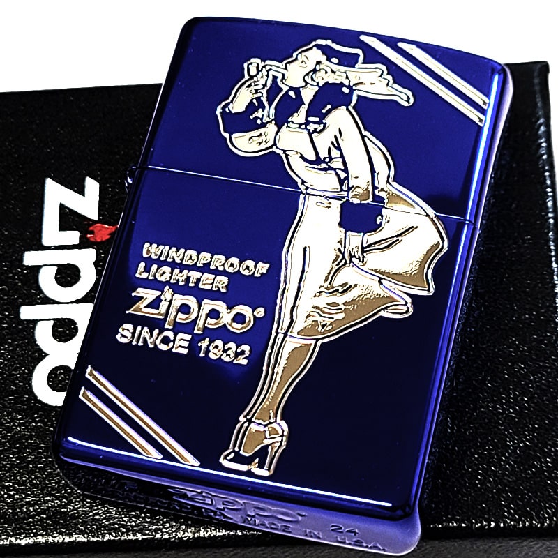 ZIPPO クラシック ウィンディ レトロ おしゃれ WINDY ジッポ ライター イオンブルー シルバー 彫刻 アメリカン Classic Design かわ...