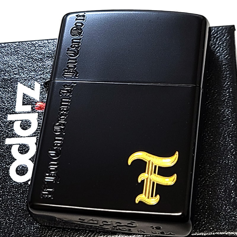 ZIPPO イニシャル F おしゃれ ジッポ ライター 艶消し マットブラック アルファベット 彫刻 黒 ネームオブラブ シンプル レディース メンズ Xmas...
