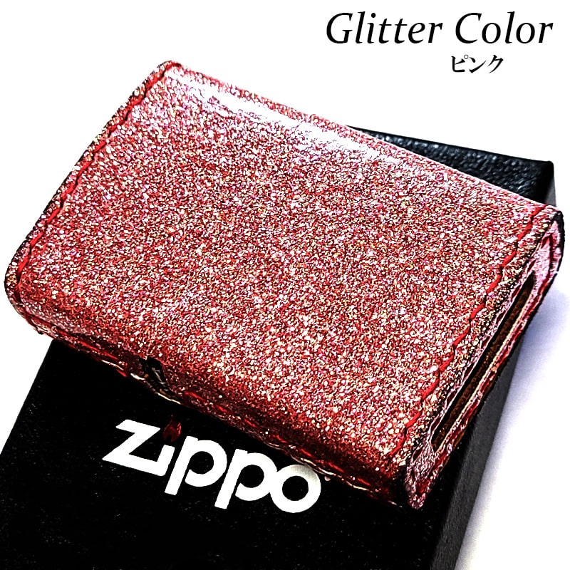 【スーパーSALE対象】ZIPPO ライター レディース ピンク グリッターレザー ジッポ おしゃれ 全面ラメ加工 綺麗 グリッターカラー かわいい 女性 プレ...
