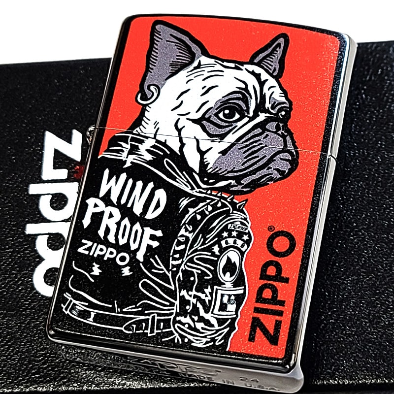 ZIPPO ライター ワイルドドッグ レッド&シルバー かっこいい 犬 ジッポ ロゴ 赤 ブルドッグ おしゃれ アニマル いぬ メンズ 渋い ギフト プレゼント