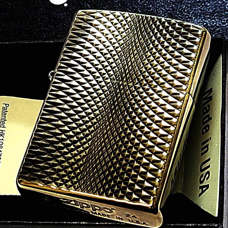 ZIPPO ライター ダイヤモンドカット おしゃれ アンティーク ジッポ 両面加工 ユーズドフィニッシュ 彫刻 ブラス ゴールド かっこいい ダイヤカット 渋い ヴィンテージ メンズ ギフト プレゼント