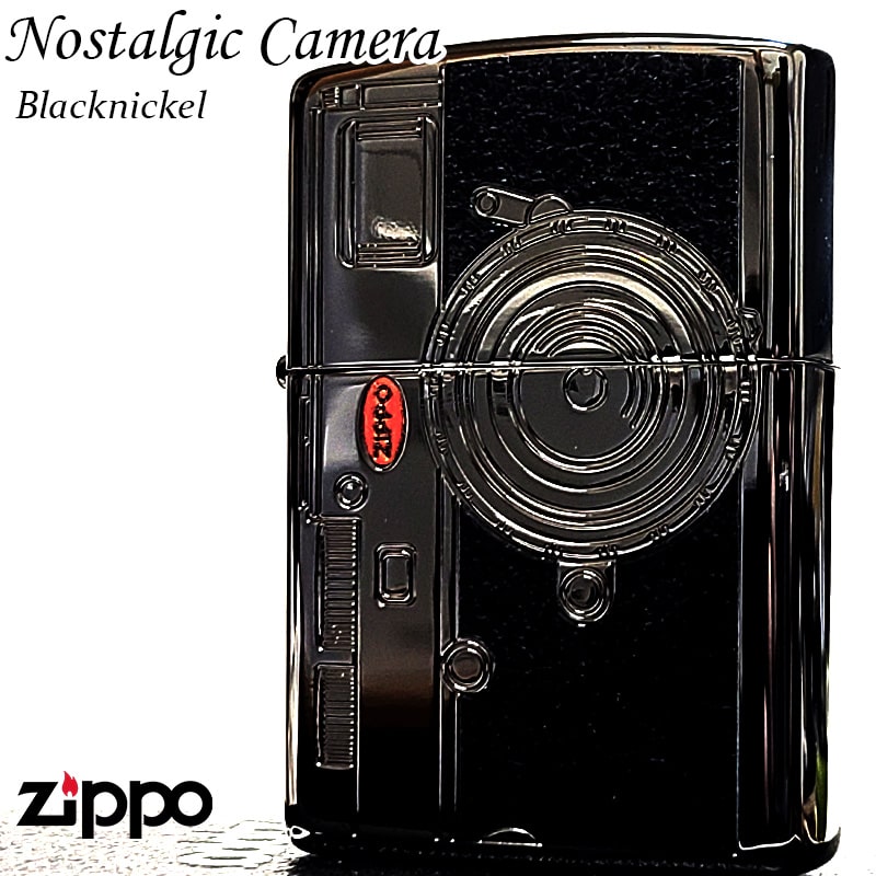 【20%OFF!スーパーSALE対象】ZIPPO カメラ かわいい ジッポ ライター ブラックニッケル エッチング 彫刻 CAMERA アンティーク おしゃれ ...