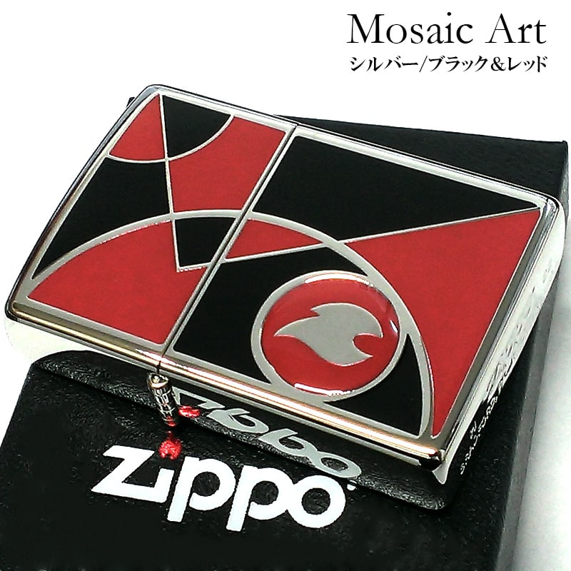 ZIPPO ライター モザイクアート ジッポ 黒 炎 おしゃれ レッド メンズ エポ盛り加工 ブラック かっこいい ギフト プレゼント