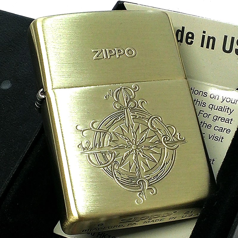 楽天Zippoタバコケース 喫煙具のハヤミ【スーパーSALE対象】ZIPPO ライター コンパス ジッポ ロゴ アンティークゴールド エッチング彫刻 イブシ仕上げ ブラス メンズ かっこいい おしゃれ プレゼント ギフト