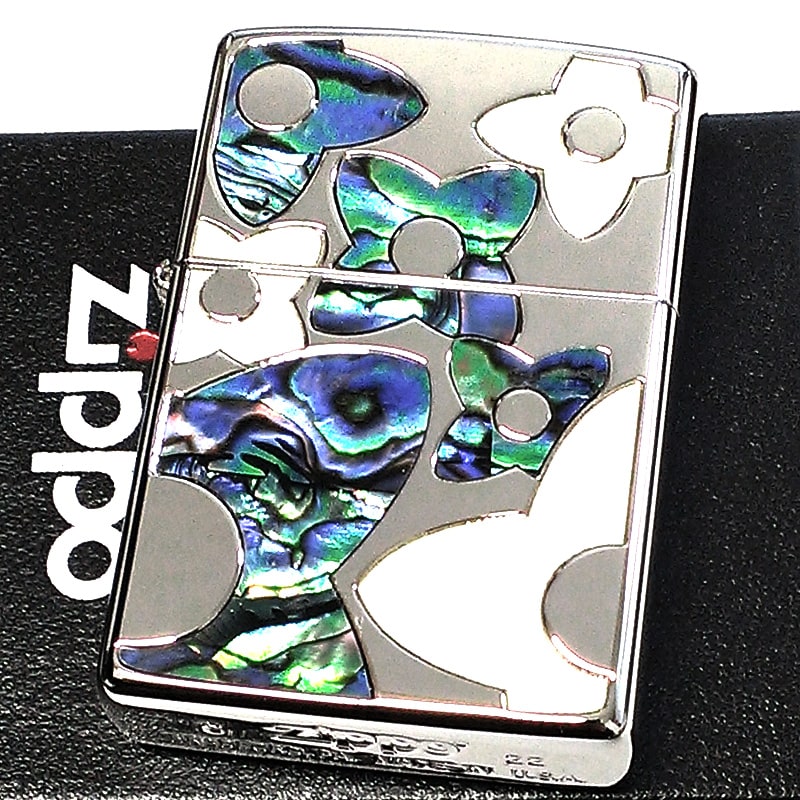 ZIPPO ライター シェルフラワー かわいい 両面加工 シェルインレイ ジッポ 花柄 おしゃれ 天然貝 シルバー レディース 可愛い 銀 女性 プレゼント ギフト