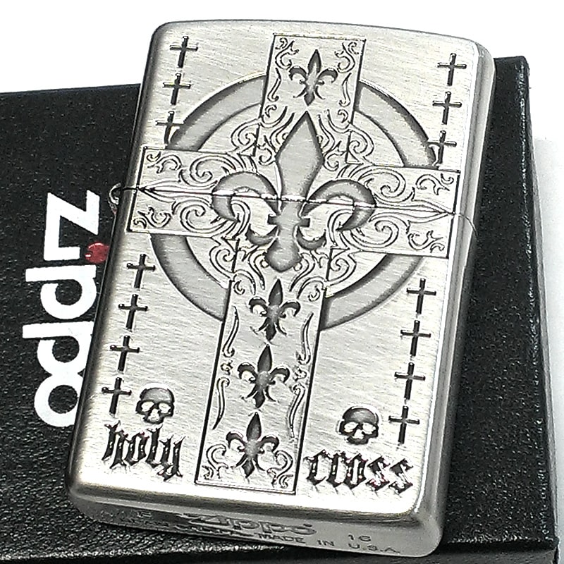 楽天Zippoタバコケース 喫煙具のハヤミZIPPO ライター レギュラークロス ユリ シルバー ジッポ スクラッチ加工 紋章 古美仕上げ かっこいい 彫刻 ドクロ おしゃれ 十字架 メンズ ギフト プレゼント