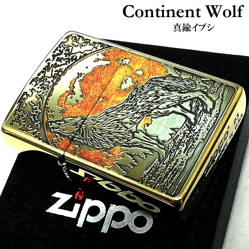 ZIPPO 狼 かっこいい ウルフデザイン ジッポ ライター 彫刻 オオカミ WOLF DESIGN アンティークゴールド 珍しい メンズ 真鍮メッキ 金燻し ...