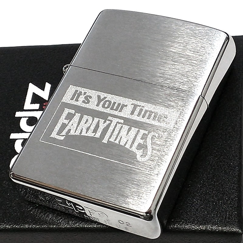 ZIPPO ライター お酒 アーリータイムズ レア ジッポ EARLYTIMES 2002年製 ウイスキー バーボン ヴィンテージ 未使用品 シルバー サテン仕上げ かっこいい ギフト 渋い プレゼント メンズ おしゃれ