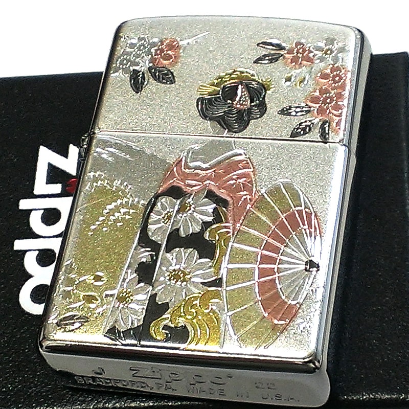 ZIPPO ライター 和柄 舞妓 シルバー ジッポ 日本 和風 彫刻 銀 デンチュウバン メンズ プレゼント ギフト