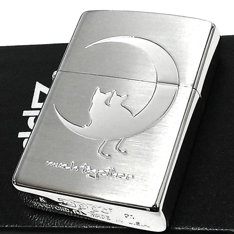 【半額!スーパーSALE対象】ZIPPO ネコ CAT & MOON ジッポ ライター 月 猫 かわいい 三日月 シルバー エッチング 女性 レディース ねこ ...
